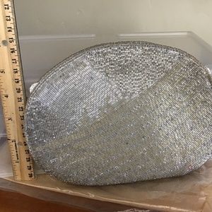 Silver beaded clutch